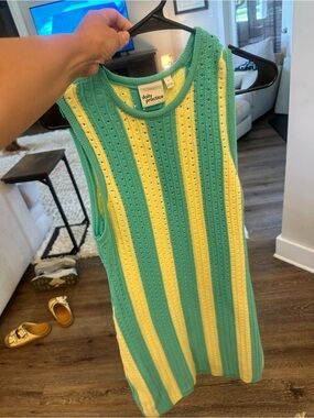 Anthropologie Daily Practice Green and Yellow Striped Knit Tank Dress